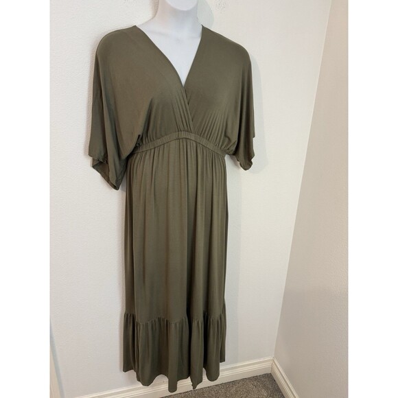 Deep self Dress Knit Maxi Dolman Short Sleeve Olive Green Fall Boho Maxi New XL - Picture 1 of 8